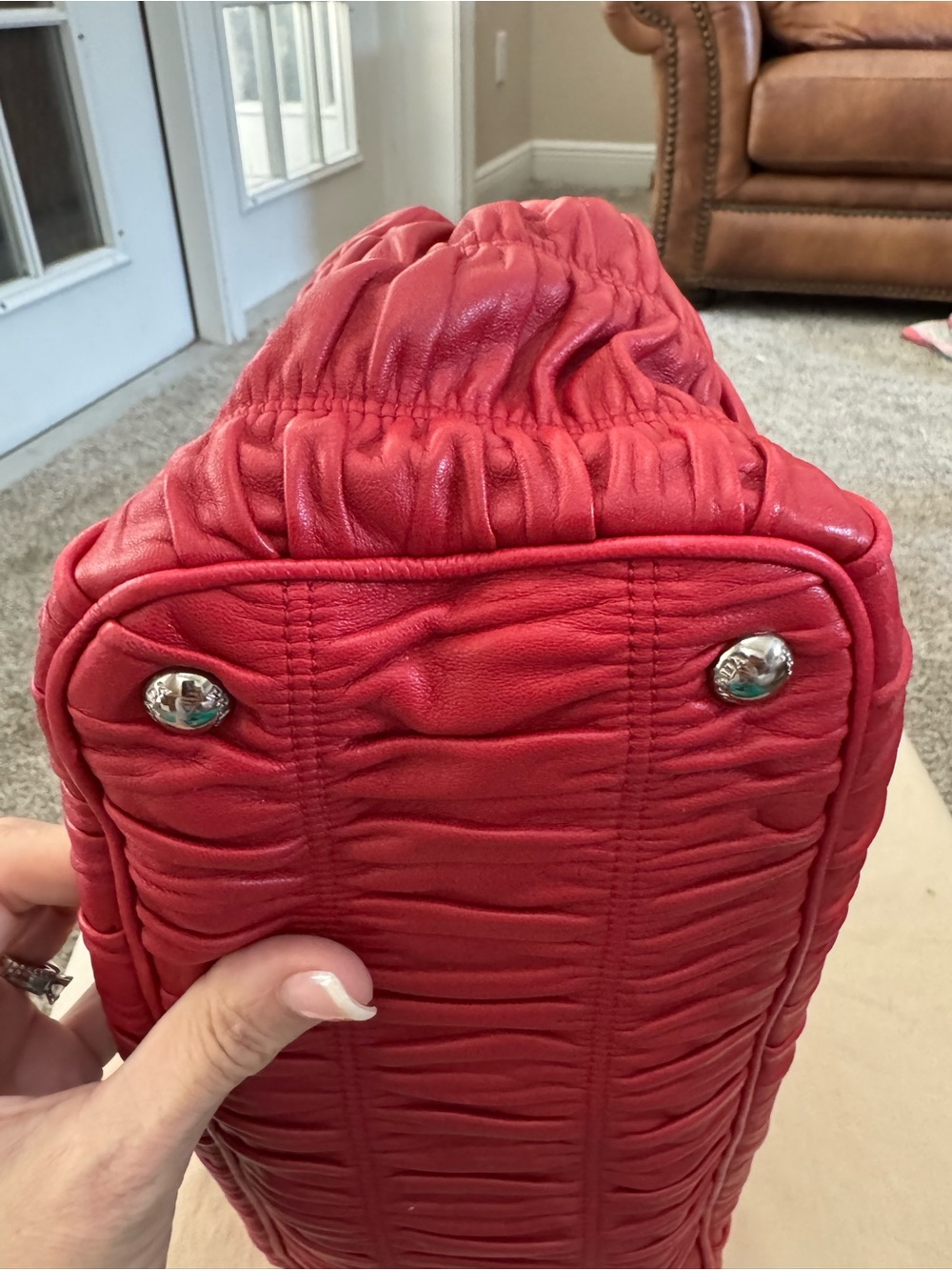 Prada Red Gaufre Satchel with Removable Strap - Picture 6 of 12